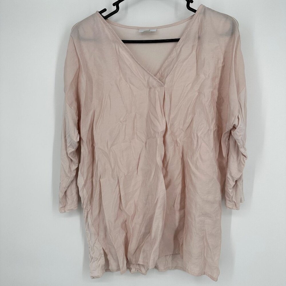 J.Jill Blouse Women's Light Pink 3/4 Sleeve Flowy Tencel Blend V-neck Size mediu